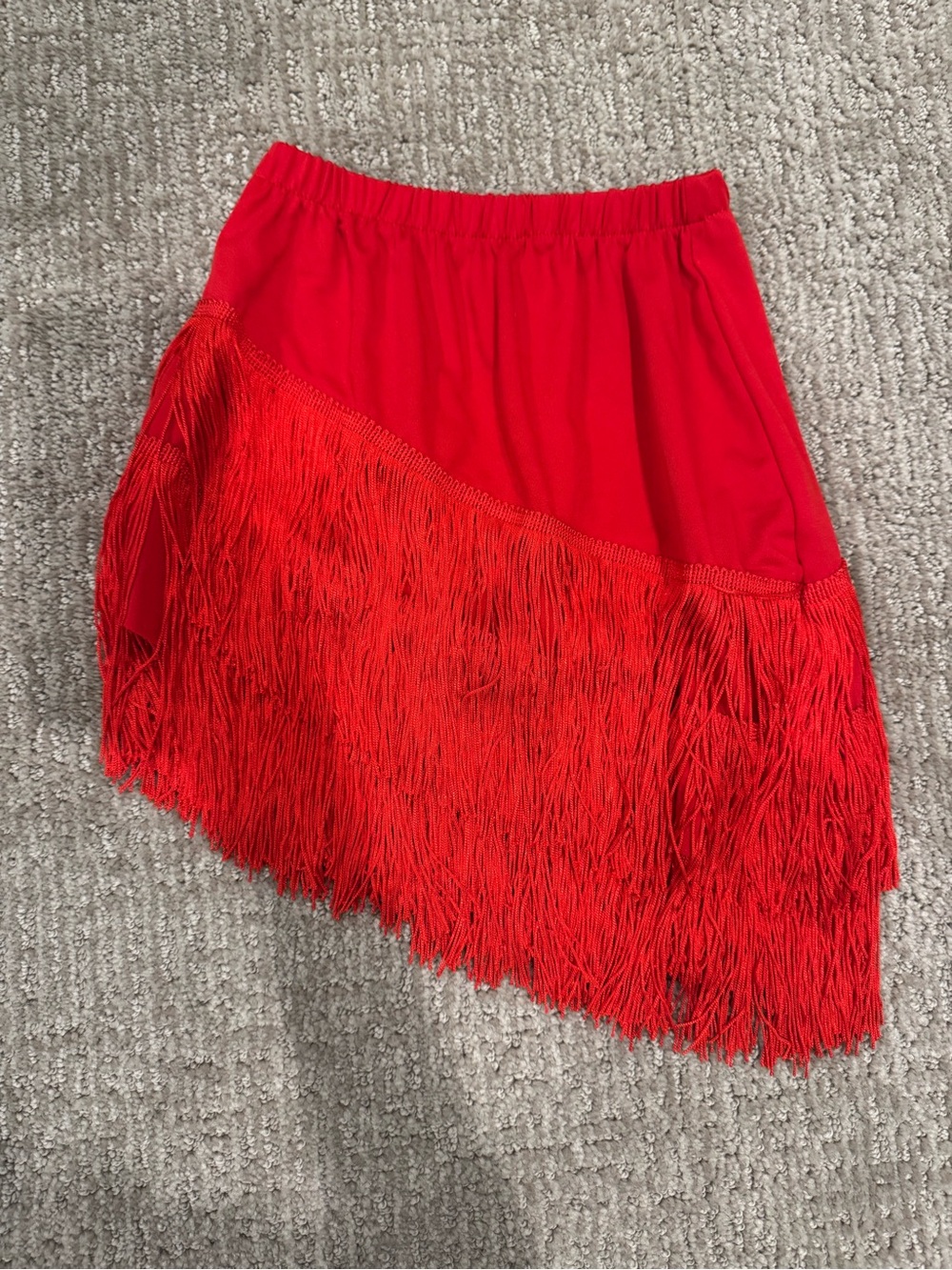 Red Fringe Asymmetric Skirt - Women's Fashion